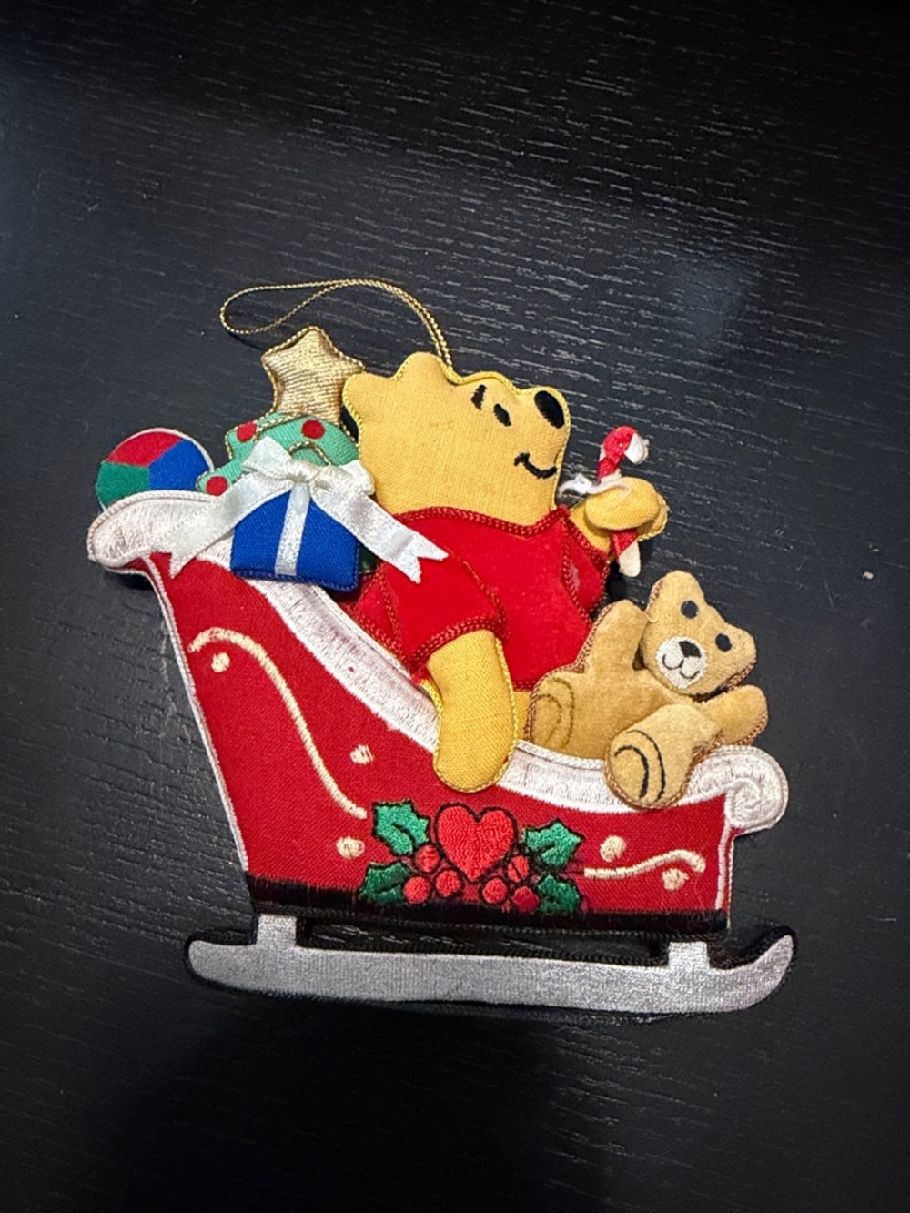 DISNEY. Winnie the Pooh Red Sleigh Christmas Ornament